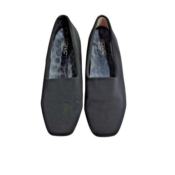 VIONIC Powell Womens Sz 8 Low Wedge Slip On Loafer Orthaheel Shoes Black - Picture 1 of 9